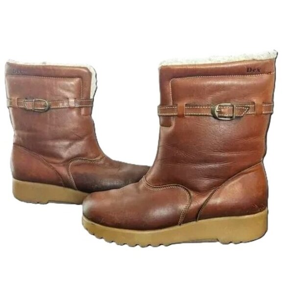 Vintage Sherpa Shearling Lined Leather Platform Boot Rubber Sole 70’s Dexter 8 - Picture 1 of 13